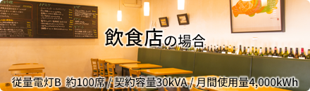 飲食店の場合 従量電灯B 約100席/契約容量30kVA/月間使用量4,000kWh